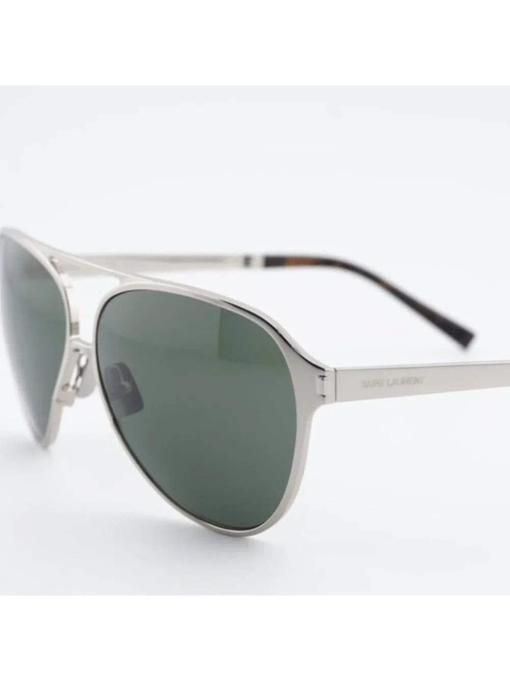 Saint Laurent SL734 002 Sunglasses Silver Aviator Frame, Grey Lenses